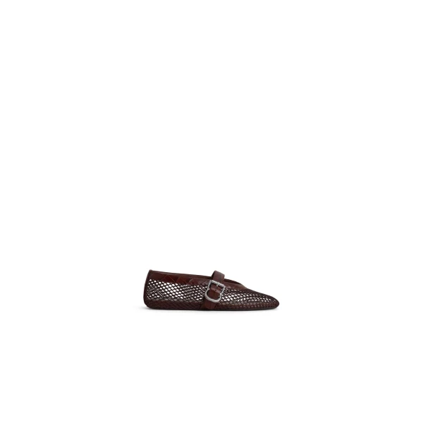 Alaia Ballet Flats in Fishnet and Crocodile Embossed Calfskin, Dark Brown | Flats | Luxury Shoes 