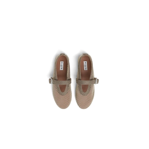 Alaia Ballet Flats in Fishnet and Satin Cord, Beige Grey | Flats | Luxury Shoes 