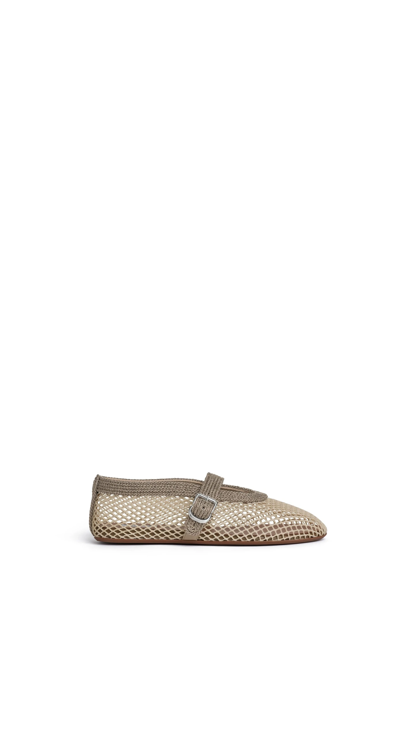 Alaia Ballet Flats in Fishnet and Satin Cord, Beige Grey Alaia Ballet Flats in Fishnet and Satin Cord, Beige Grey | Flats | Luxury Shoes