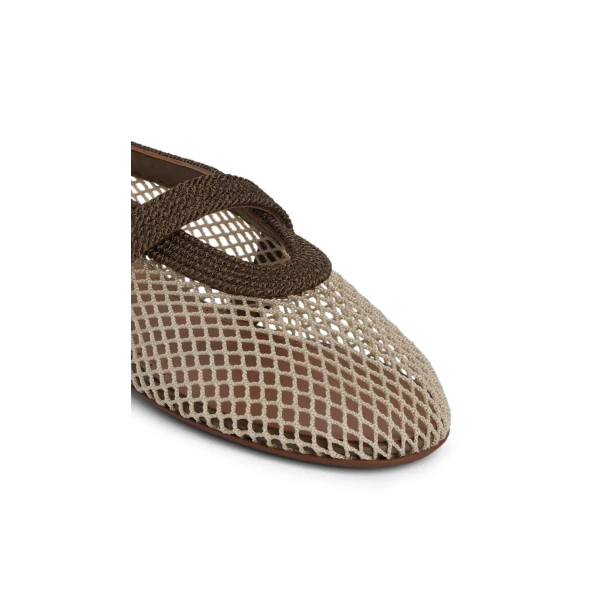 Alaia Ballet Flats in Fishnet and Satin Cord, Khaki | Flats | Luxury Shoes 