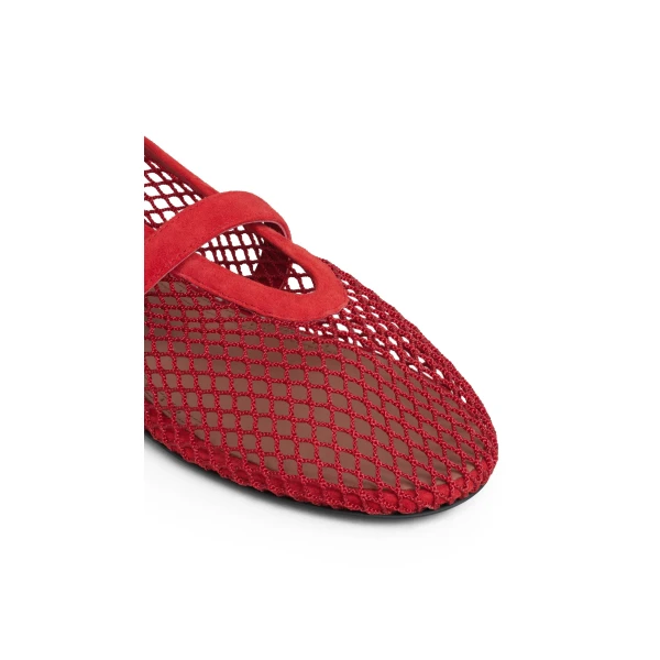Alaia Ballet Flats in Fishnet and Suede, Burnt Orange | Flats | Luxury Shoes 
