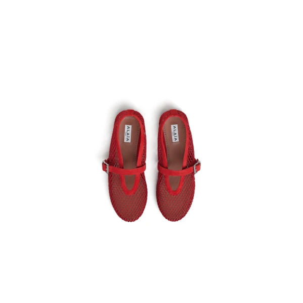 Alaia Ballet Flats in Fishnet and Suede, Burnt Orange | Flats | Luxury Shoes 