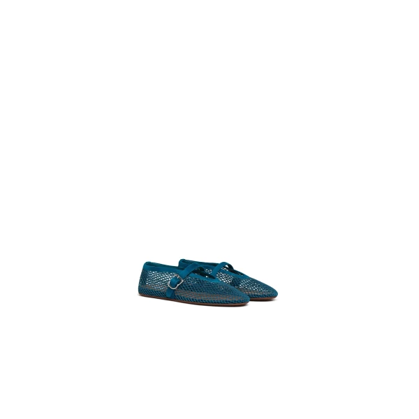 Alaia Ballet Flats in Fishnet and Suede, China Blue | Flats | Luxury Shoes 