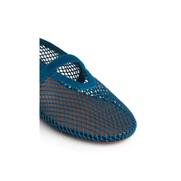 Alaia Ballet Flats in Fishnet and Suede, China Blue | Flats | Luxury Shoes 