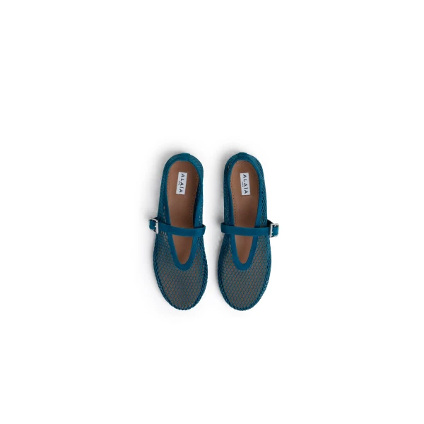Alaia Ballet Flats in Fishnet and Suede, China Blue | Flats | Luxury Shoes 