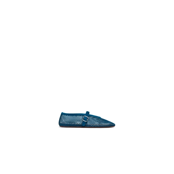 Ballet Flats in Fishnet and Suede, China Blue