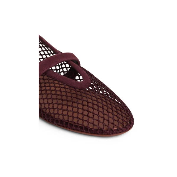 Alaia Ballet Flats in Fishnet and Suede, Garnet Red | Flats | Luxury Shoes 
