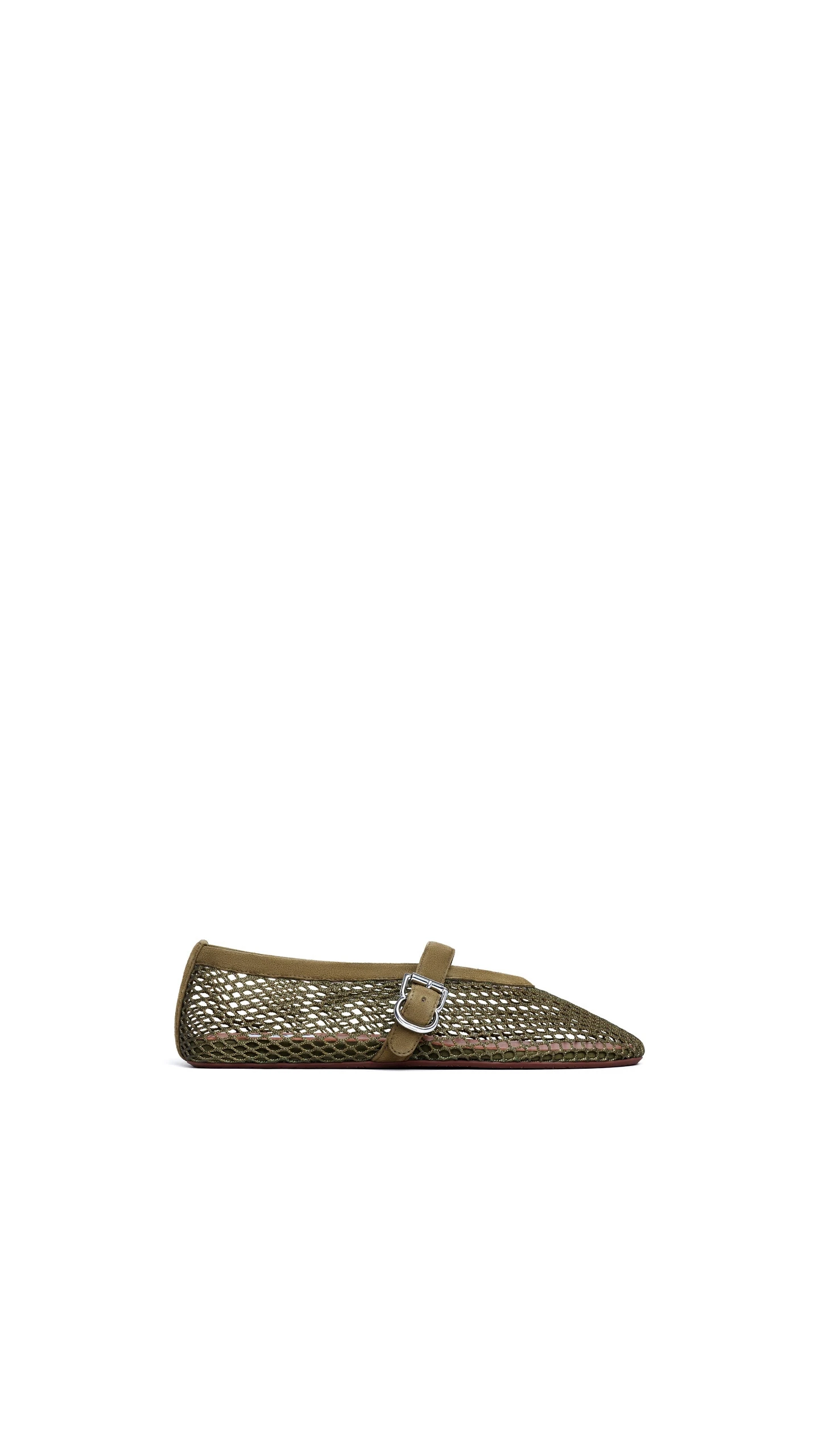 Alaia Ballet Flats in Fishnet and Suede, Khaki Alaia Ballet Flats in Fishnet and Suede, Khaki | Flats | Luxury Shoes