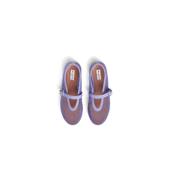Alaia Ballet Flats in Fishnet and Suede, Lilac | Flats | Luxury Shoes 