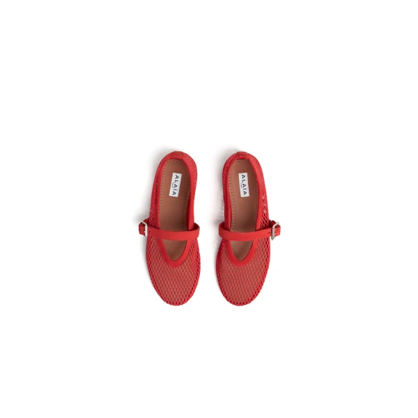 Alaia Ballet Flats in Fishnet and Suede, Orange-red | Flats | Luxury Shoes 