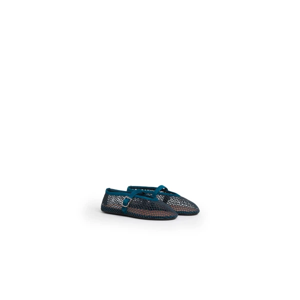 Alaia Ballet Flats in Fishnet and Suede, Peacock Blue | Flats | Luxury Shoes 