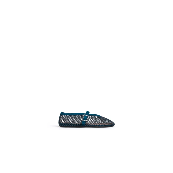 Alaia Ballet Flats in Fishnet and Suede, Peacock Blue | Flats | Luxury Shoes 