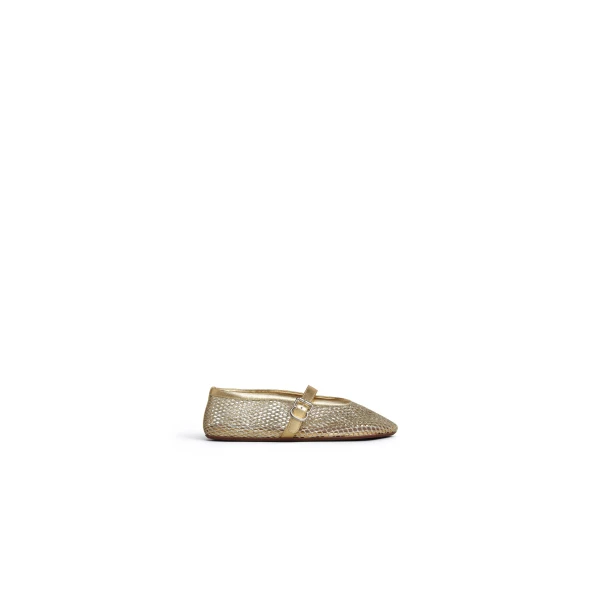 Alaia Ballet Flats in Laminated Fishnet, Platinum | Flats | Luxury Shoes 