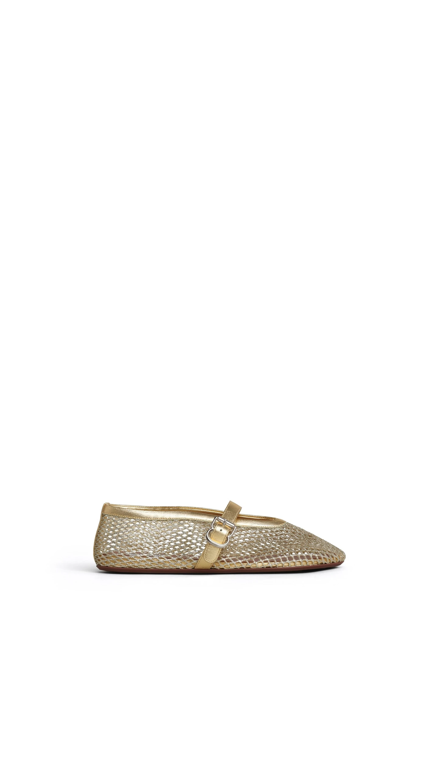 Alaia Ballet Flats in Laminated Fishnet, Platinum Alaia Ballet Flats in Laminated Fishnet, Platinum | Flats | Luxury Shoes