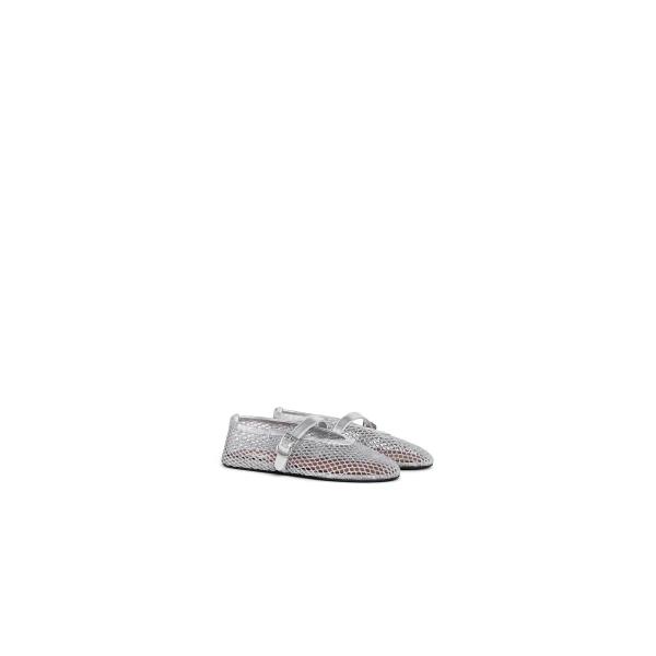 Alaia Ballet Flats in Laminated Fishnet, Silver | Flats | Luxury Shoes 