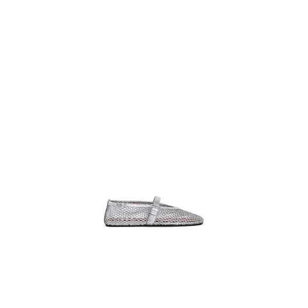 Ballet Flats in Laminated Fishnet, Silver