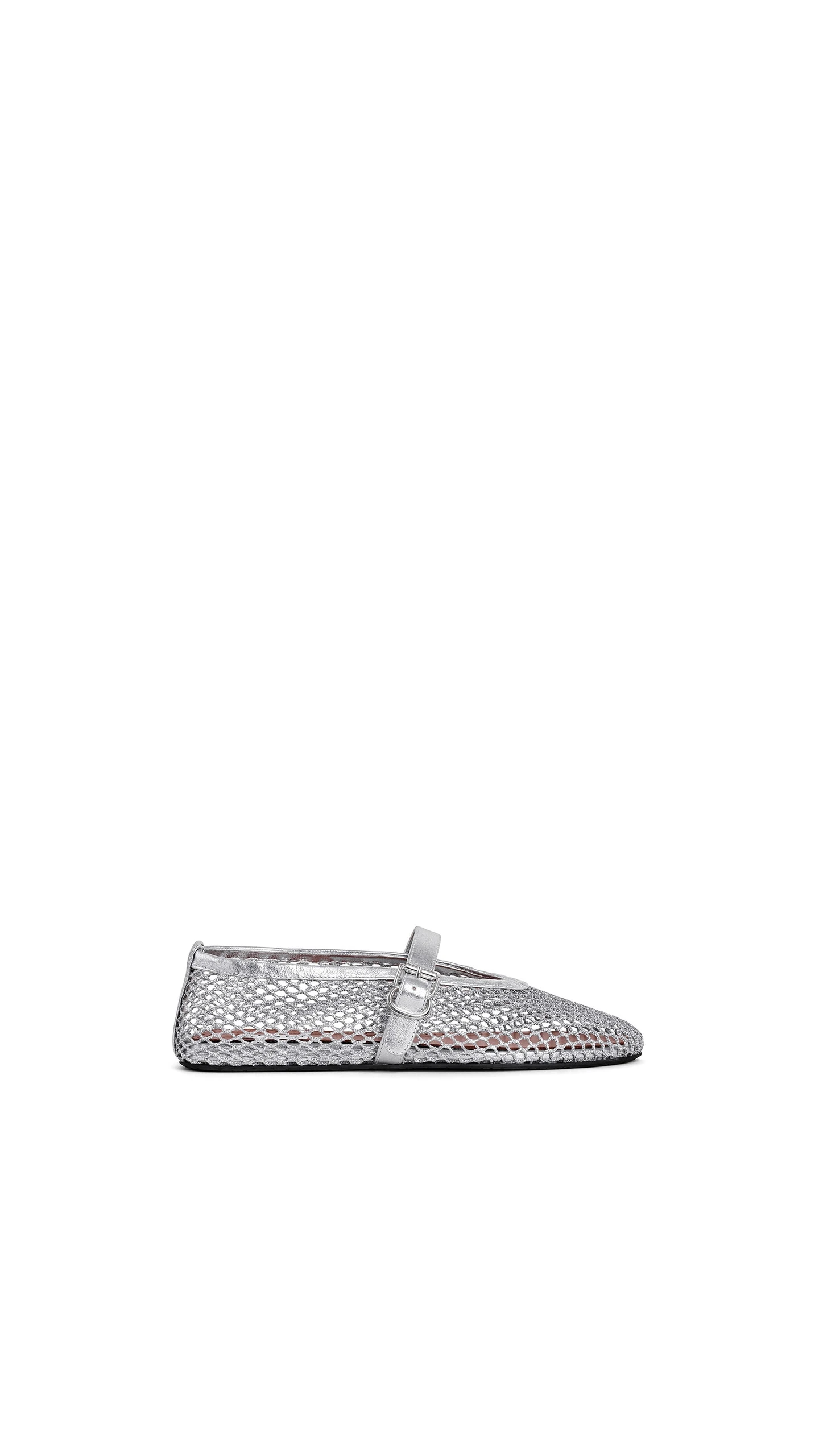 Alaia Ballet Flats in Laminated Fishnet, Silver Alaia Ballet Flats in Laminated Fishnet, Silver | Flats | Luxury Shoes