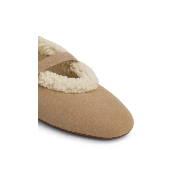 Alaia Ballet Flats in Merino Shearling, Camel | Flats | Luxury Shoes 