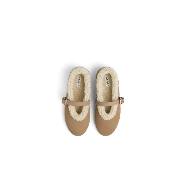 Alaia Ballet Flats in Merino Shearling, Camel | Flats | Luxury Shoes 