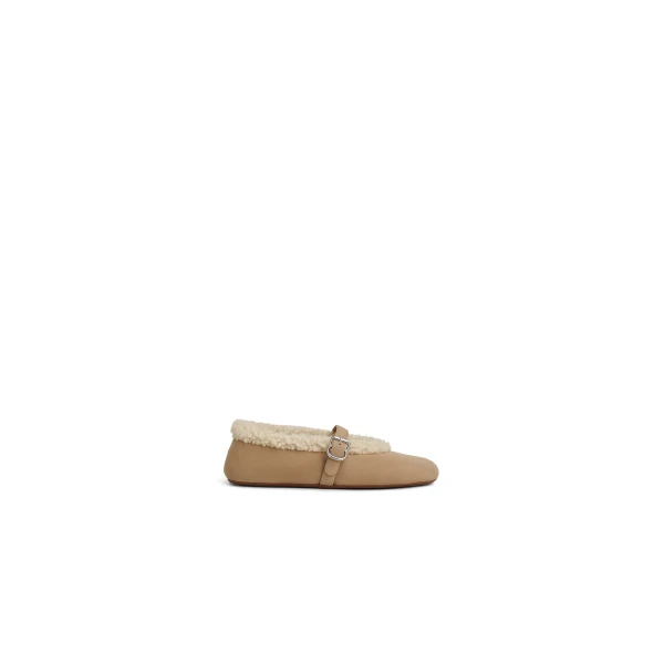 Alaia Ballet Flats in Merino Shearling, Camel | Flats | Luxury Shoes 