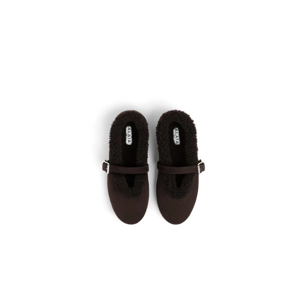 Alaia Ballet Flats in Merino Shearling, Chestnut | Flats | Luxury Shoes 