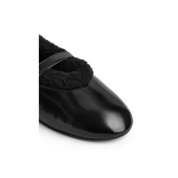 Alaia Ballet Flats in Naplack Shearling, Black | Flats | Luxury Shoes 