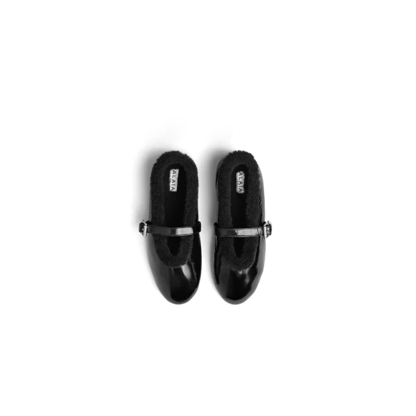 Alaia Ballet Flats in Naplack Shearling, Black | Flats | Luxury Shoes 