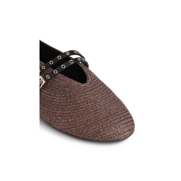 Alaia Ballet Flats in Paper Straw, Brown | Flats | Luxury Shoes 