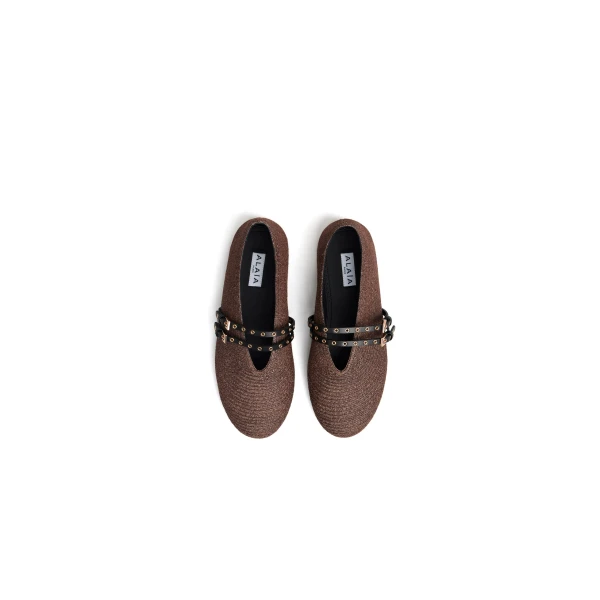 Alaia Ballet Flats in Paper Straw, Brown | Flats | Luxury Shoes 