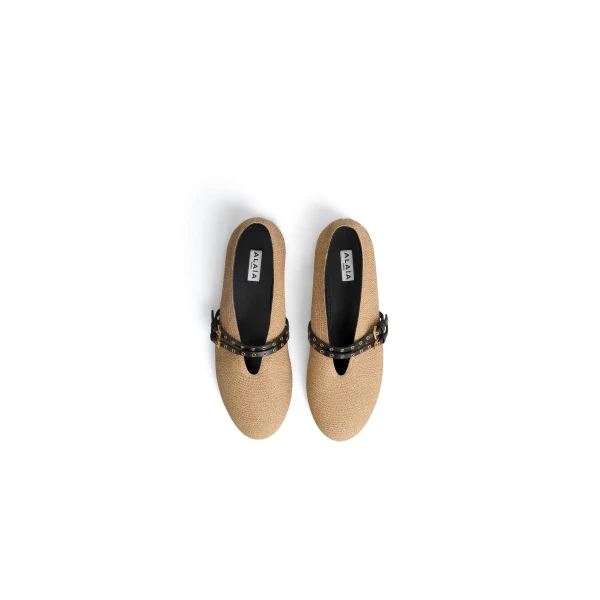 Alaia Ballet Flats in Paper Straw, Natural | Flats | Luxury Shoes 