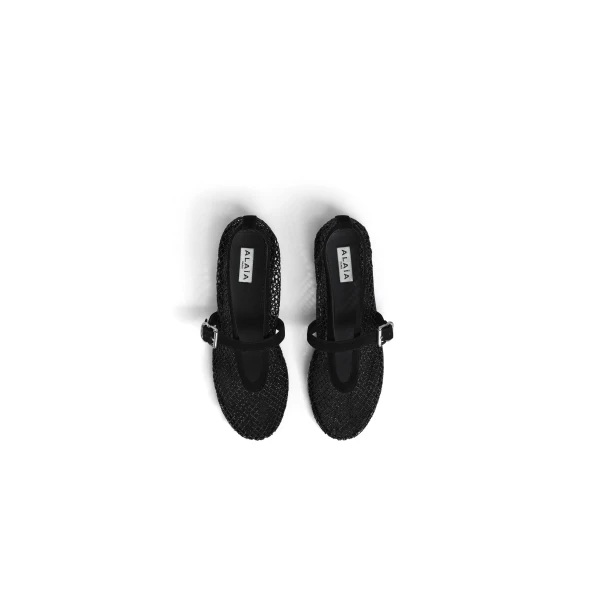 Alaia Ballet Flats in Strass Fishnet, Black | Flats | Luxury Shoes 