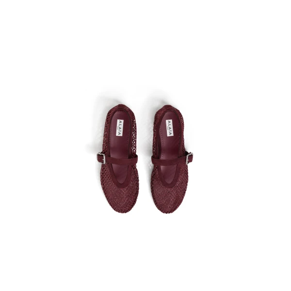 Alaia Ballet Flats in Strass Fishnet, Garnet Red | Flats | Luxury Shoes 