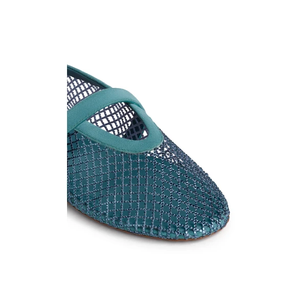 Alaia Ballet Flats in Strass Fishnet, Green Grey | Flats | Luxury Shoes 