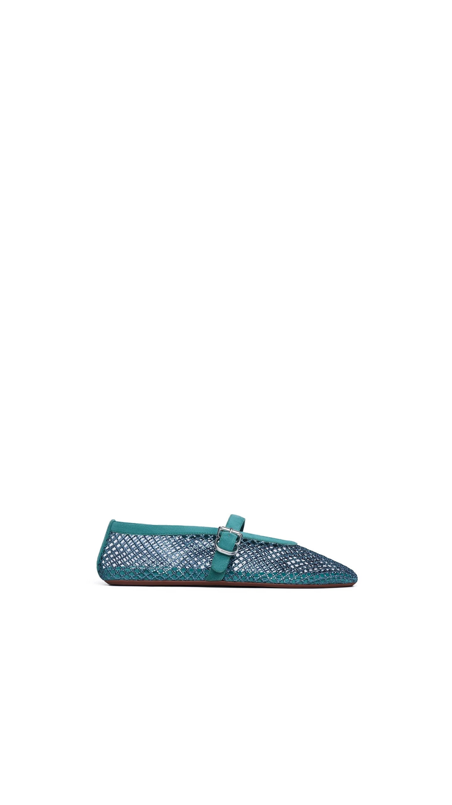 Alaia Ballet Flats in Strass Fishnet, Green Grey Alaia Ballet Flats in Strass Fishnet, Green Grey | Flats | Luxury Shoes