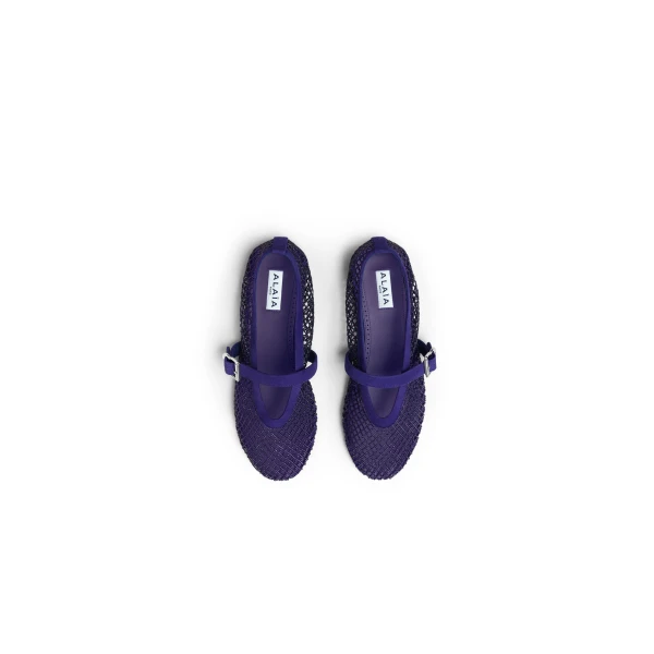 Alaia Ballet Flats in Strass Fishnet, Iris | Flats | Luxury Shoes 