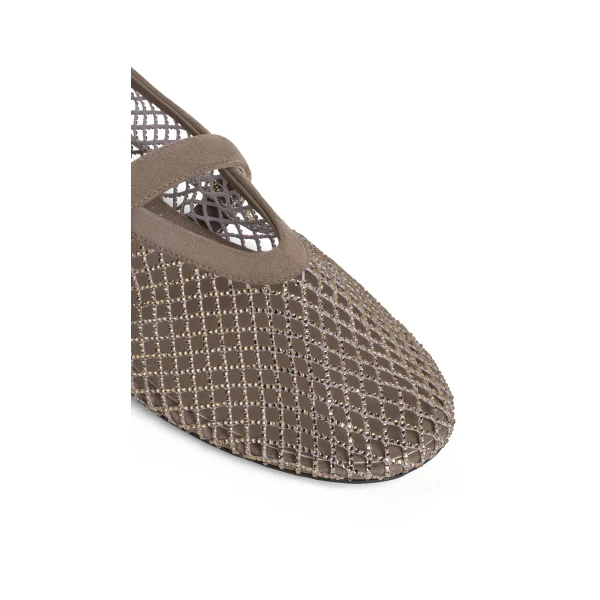 Alaia Ballet Flats in Strass Fishnet, Silver | Flats | Luxury Shoes 