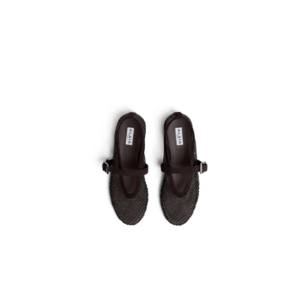 Alaia Ballet Flats in Strass Fishnet, Smoke Brown | Flats | Luxury Shoes 