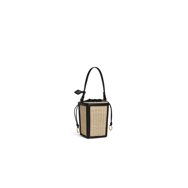 Alaia Bucket Small Bag in Wicker, Black | Bucket Bags | Luxury Shoes 