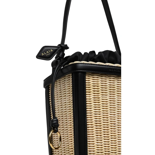 Alaia Bucket Small Bag in Wicker, Black | Bucket Bags | Luxury Shoes 