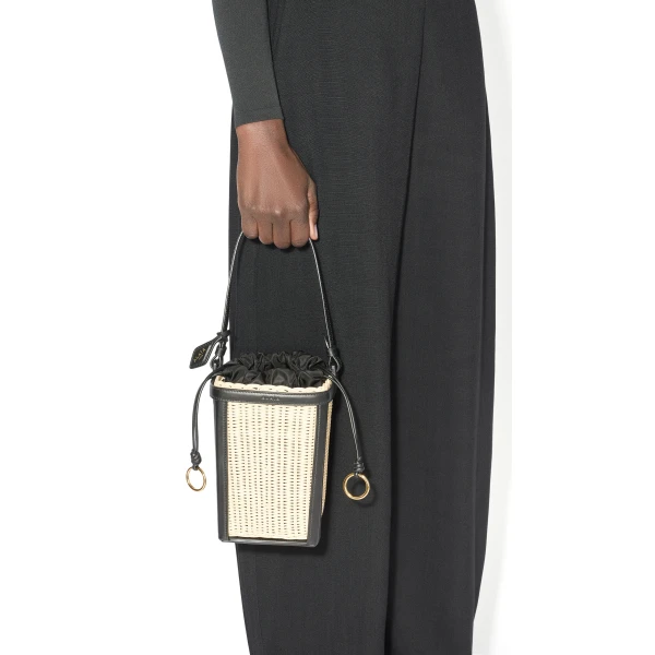Alaia Bucket Small Bag in Wicker, Black | Bucket Bags | Luxury Shoes 