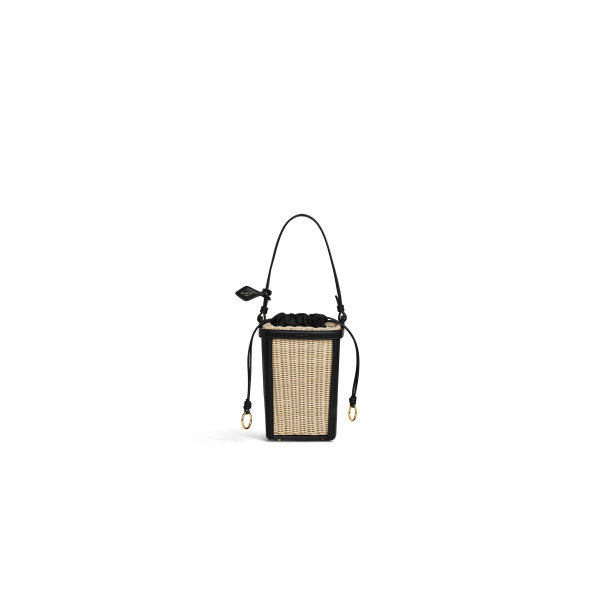 Alaia Bucket Small Bag in Wicker, Black | Bucket Bags | Luxury Shoes 