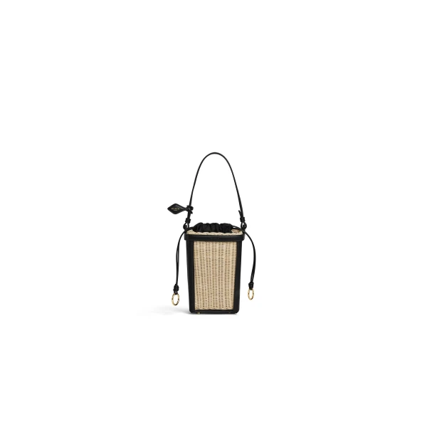 Alaia Bucket Small Bag in Wicker, Black | Bucket Bags | Luxury Shoes 