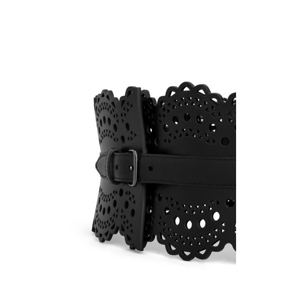 Alaia Bustier Belt in Perforated Vienne Calfskin, Black | Belts | Luxury Shoes 