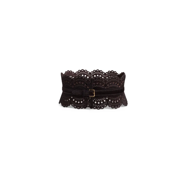 Bustier Belt in Perforated Vienne Haircalf, Chocolate