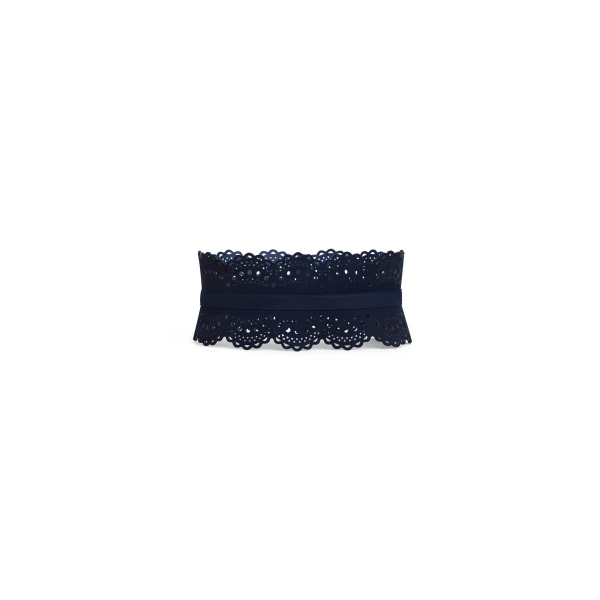 Alaia Bustier Belt in Perforated Vienne Nubuck, Blue | Belts | Luxury Shoes 