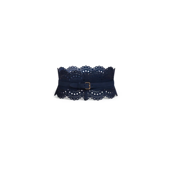 Bustier Belt in Perforated Vienne Nubuck, Blue