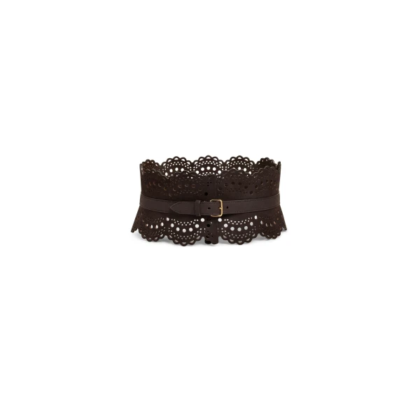 Bustier Belt in Perforated Vienne Nubuck, Smoke Brown