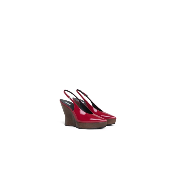 Alaia Clogs Wedge Slingbacks in Patent Calfskin, Carmine | Heels | Luxury Shoes 