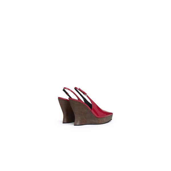 Alaia Clogs Wedge Slingbacks in Patent Calfskin, Carmine | Heels | Luxury Shoes 