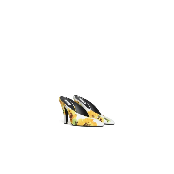 Alaia Cone Mules in Flower Print, White and Yellow | Mules | Luxury Shoes 